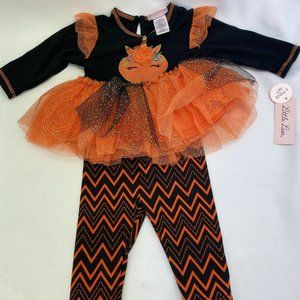 Little Lass 2PC Halloween Outfit Legging Top Unicorn Pumpkin Size 6-9M NWT AA7